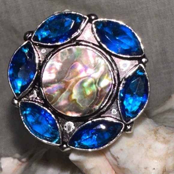 Blue Topaz + Abalone multi-gem Natural Gemstone ring - Picture 1 of 9